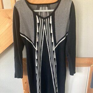 Ivanka Trump Sweater Dress in Black and White Geometric pattern - Wedding Guest